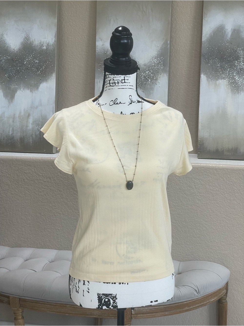 GAP Lemon Yellow Ribbed Flutter Sleeve Tee